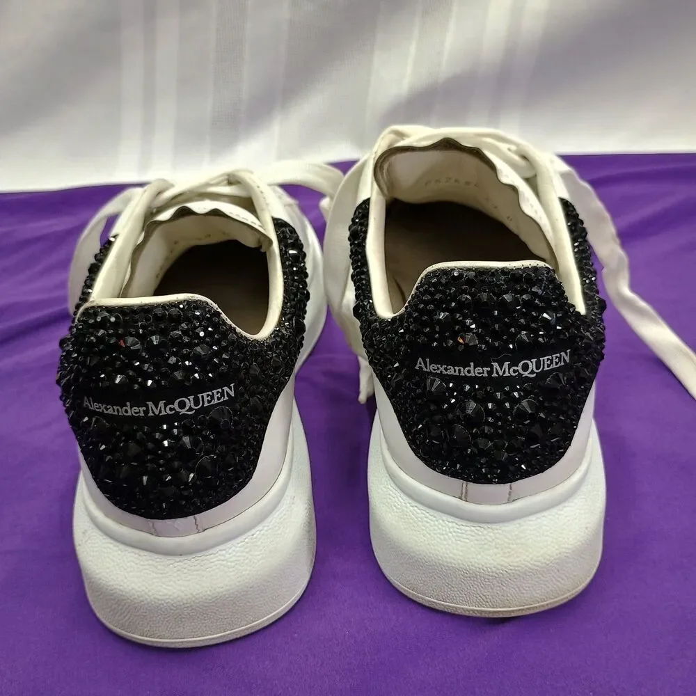 Alexander McQueen Oversized Sneaker in White/jet Black Crystal Embellished